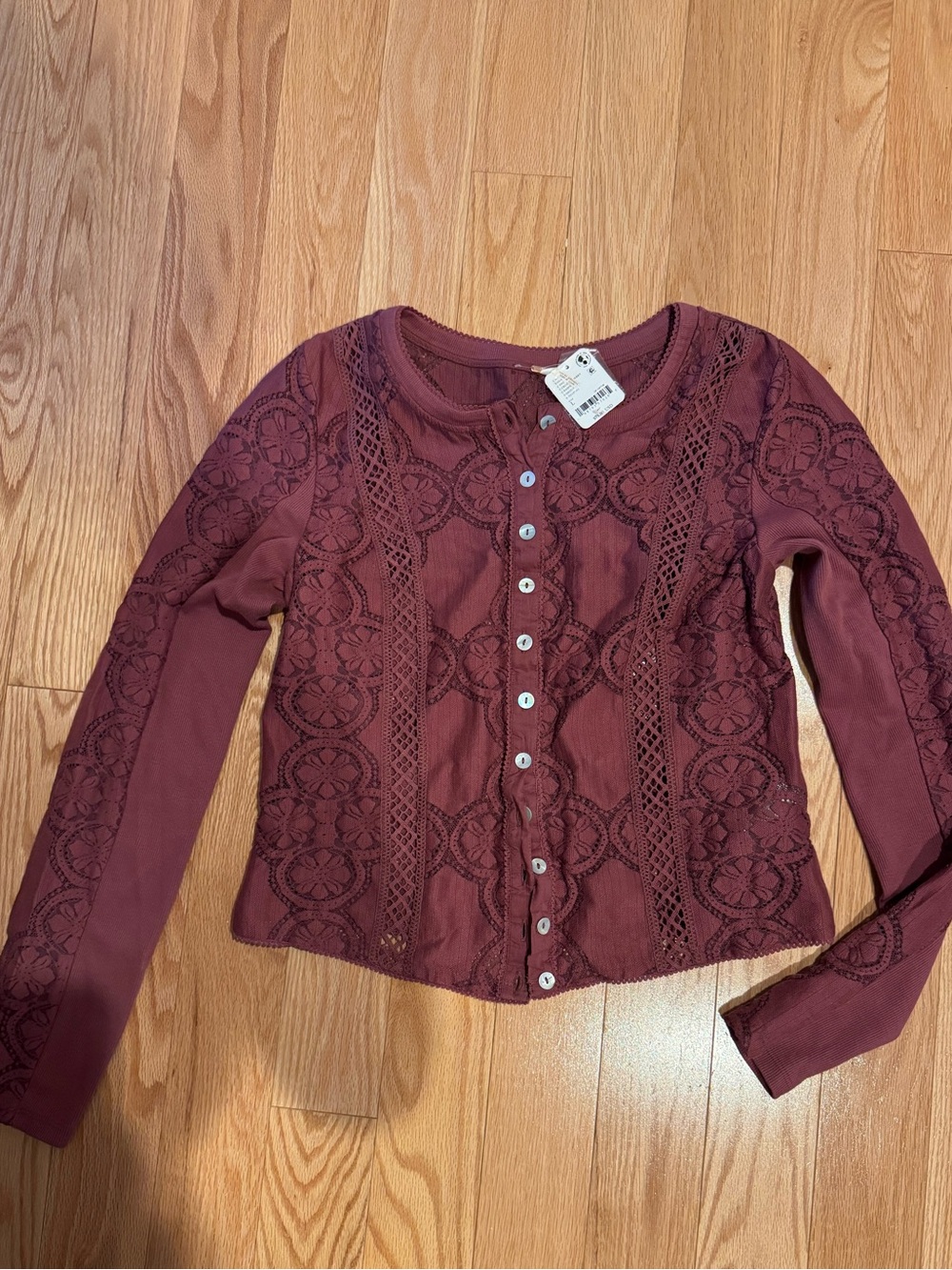 Free People Maroon/Rasberry Lace-Front Button Cardigan, M/L, NWT